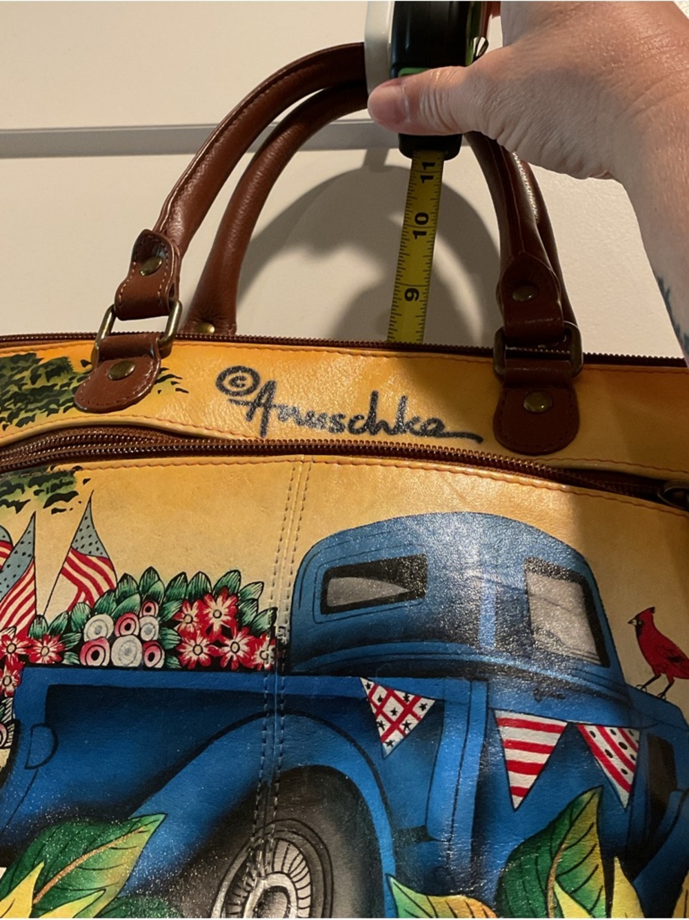ANUSCHKA Blue Truck Barn Hand-Painted Leather Purse Handbag - Picture 12 of 15